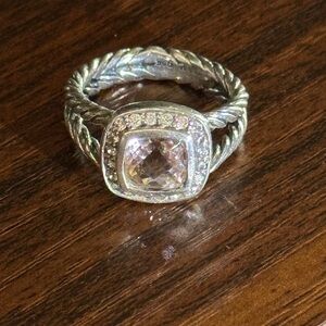David Yurman Sz 5-1/2 Petite Albion Ring Sterling Silver Morganite, Diamonds 7mm